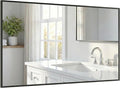 48''x30'' Black Bathroom Mirror, Large Metal Framed Vanity Mirror for Wall, 30x48 Horizontal Mirror Over Sink, Modern Farmhouse, Flush Mount