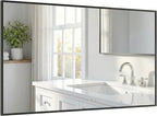 48''x30'' Black Bathroom Mirror, Large Metal Framed Vanity Mirror for Wall, 30x48 Horizontal Mirror Over Sink, Modern Farmhouse, Flush Mount