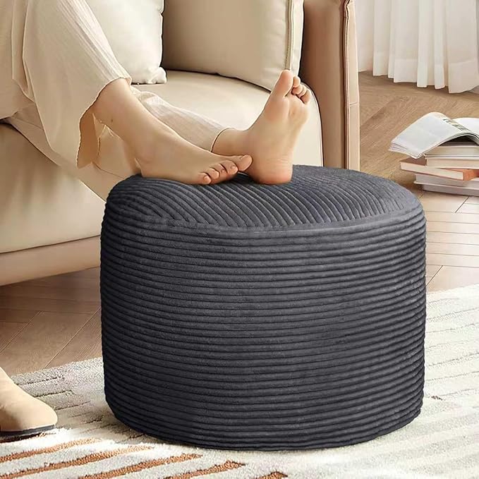AS AWESLING Round Ottoman Foot Rest Pouf for Living Room Couch - Soft Plush Hassock