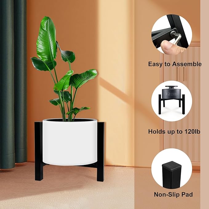 4 Pcs Mini 4Legs Adjustable Metal Plant Stand for 5"-10" Plant Pot – Indoor & Outdoor (Black, 4 Pcs)