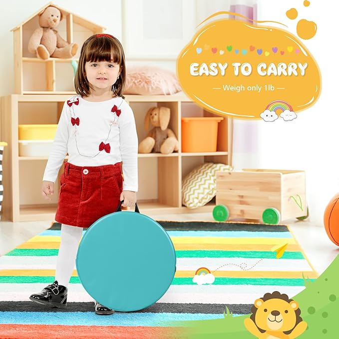HONEY JOY 6PCS Floor Cushions for Kids, 15 Inch Flexible Alternative Portable Classroom Seating w/Handles, Easy to Clean, 3 Inch Thick Soft Foam Circle Comfy Seats for Daycare Preschool(Round, Blue)