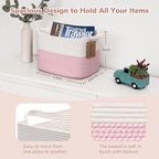Goodpick Woven Storage Basket, 13" x 10" x 9" Storage Baskets for Organizing, Rope Gift Basket with Handles, Baby Baskets Kids Toy Organizer for Living Room, Pink