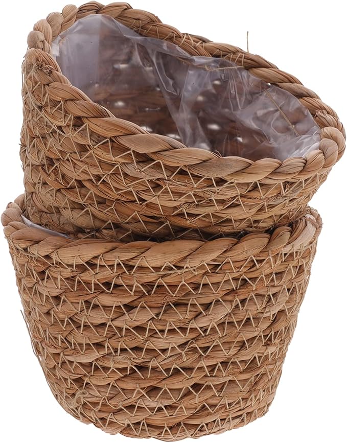 Alipis Wicker Planter: 5.1" Seagrass Plant Basket Indoor - Hand-Woven Planter Basket with Liner for Houseplants, Succulents & Boho Farmhouse Decor 2-Pack