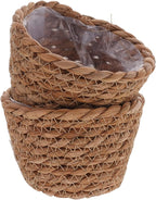 Alipis Wicker Planter: 5.1" Seagrass Plant Basket Indoor - Hand-Woven Planter Basket with Liner for Houseplants, Succulents & Boho Farmhouse Decor 2-Pack