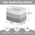 Goodpick Large Woven Basket, Rectangle Rope Storage Baskets for Organizing, Blanket Basket with Handles for Living Room, Nursery, Gradient Gray, 18 x 14 x 12 Inches