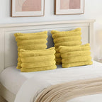 FUTEI Mustard Yellow Decorative Throw Pillow Covers 16x16 Inch Set of 2, Square Soft Faux Rabbit Fur Big Striped Cushion Cover,Home Decor for Couch Sofa Bed Living Room