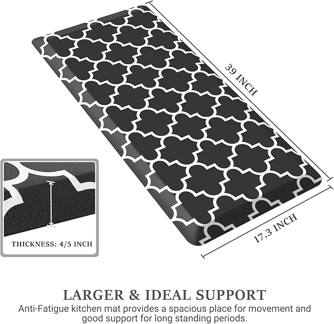 WISELIFE Anti Fatigue Floor Mat - 4/5 Inch Kitchen Mat Non Slip Waterproof Heavy Duty Ergonomic Comfort Mat Durable for Home, Office, Sink, Laundry,(17.3" x 39", Black)