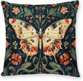 William Morris Abstract Vintage Floral Velvet Butterfly Design Throw Pillow Covers Home Decor, Retro Art Decor Pillowcase Cushion Cover for Bed Sofa Living Room, Square 18x18inch (Beige-Butterfly)