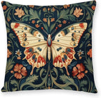 William Morris Abstract Vintage Floral Velvet Butterfly Design Throw Pillow Covers Home Decor, Retro Art Decor Pillowcase Cushion Cover for Bed Sofa Living Room, Square 18x18inch (Beige-Butterfly)