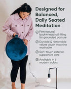 Mindful Modern Velvet Meditation Cushion | Luxe Zafu Yoga Floor Pillow Seat | Posture Support | Buckwheat Hull Filled | Large Round Cushion with Removable Washable Cover + Carry Handle