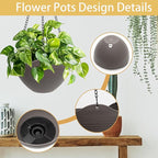 Hanging Planters for Indoor Plants 3 Pack - 7/8/10 Inch Plastic Hanging Pots with Water Sieve Mesh, Small Hanging Pots for Home Garden, Porch, Balcony & Patio Decor, Black
