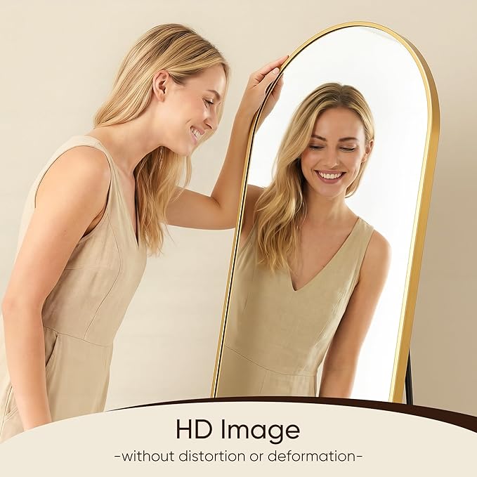 Antok 76" x34” Arched Full Length Floor Mirror, Gold Aluminum Frame, Free Standing/Wall Mount/Leaning for Bedroom, Living Room, Dressing Room