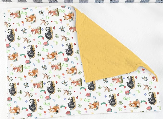 Spring Animals Baby Blankets for Girl Boy Raccoon Fox Deer Bird Snails Floral Leaves Soft Mink Dotted Backing Double Layer Swaddle Blanket for Toddler Nursery Forest Animal Bed Blanket 30x40
