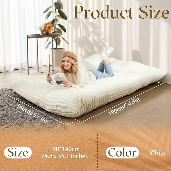 Honeydak 3 in 1 Giant Bean Bag Chair Cover Only (No Filler) Convertible Bean Bag Lazy Floor Sofa Cover Without Filling Washable Multifunctional Stuffed Animal Storage for Bedroom Living Room