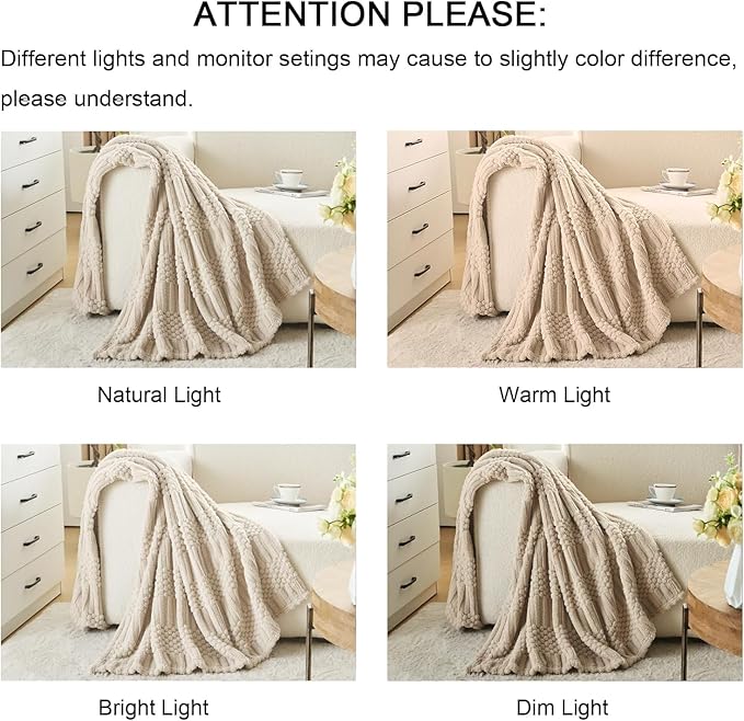 lifein Throw Blanket for Couch-Beige Boho Throw Blanket, Tan Soft Fleece Plush Lightweight Blankets&Throws for Spring, Fuzzy Camel Blankets for Livingroom Bed Sofa Chair (60x80,Taupe/Khaki)