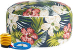 Magpie Fabrics Indoor/Outdoor Inflatable Stool Ottoman Pouf, Water Repellent Round Footrest Footstool with Foot Pump D20 xH9, Portable for Patio Garden Camping, Midnight Floral