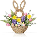 LemonRoad 16.1 Inch Easter Bunny Basket Easter Bunny Woven Wicker Basket Hanging Wall Rabbit Pocket for Spring Front Door Flowers Eggs Gifts Decor