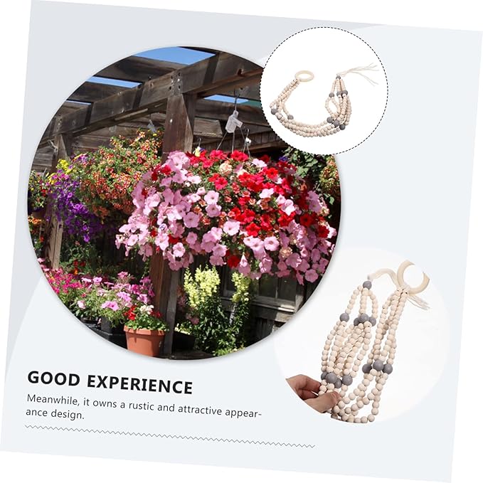 VICASKY Bohemian Wood Beads Hanging Planter Basket with Tassel Woven Cotton Rope Plant Hanger for Indoor Outdoor Flower Pot Holder Stylish Wall Mount Decor for Patio