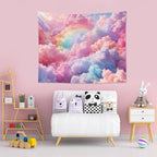 LB Aesthetic Cloud Tapestry Wall Hanging - Pastel Rainbow Sky Nature Wall Art 48"x36", Boho Pink Bedroom Decor for Dorm Living Room
