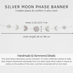 BASE ROOTS Moon Phase Wall Decor, Silver Wall Decor for Bedroom & Living Room, Bohemian Wall Decor, Handmade Hammered Metal 34" 7 Phases Moon Wall Decor, Celestial Wall Art, Gift for Women & Kids
