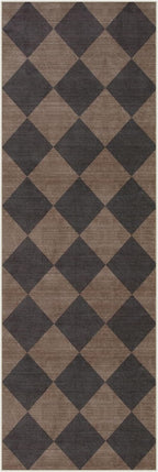 Beeiva Checkered Print Hallway Runner Rug 2x6, Moroccan Kitchen Runner Rugs Non Skid Washable 6ft Ultra Thin Stain Resistant Entryway Decor, Diamond Gingham Alfombra for Bathroom Laundry (Brown/Black)