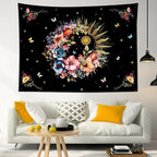 EOBTAIN Pink Flower Tapestry Colorful Floral Plant and Butterfly on Black Tapestries for Bedroom Aesthetic Vintage Botanical Tapestry Wall Hanging Decor for Living Room College Dorm 92"x70"