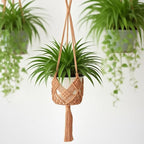 2 Pack Macrame Hanging Planters with Patterns - Stylish Plant Hangers Crochet Boho Plant Holder Hanging Plant Basket for Up to 6 Inch Pots(Caramel)