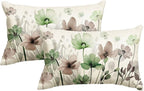 AVOIN colorlife Poppy Flowers Chinoiserie Throw Pillow Covers, 12 x 20 Inch Sage Green Brown Seasonal Leaves Cushion Case Decoration for Sofa Couch Set of 2