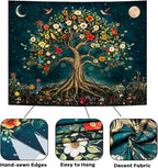 Amtoodopin Tree of Life Tapestry Mystic Boho Flowers Tapestry Vintage Aesthetic Tree Wall Tapestries Retro Nature Floral Plants Tapestries Wall Hanging for Bedroom