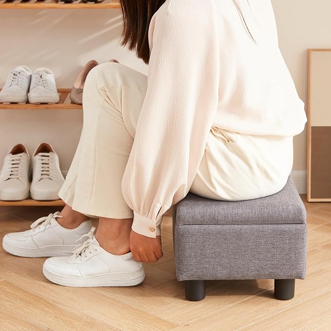 Small Foot Stool Under Desk Foot Stools Ottoman Footstool Foot Stools Small Footstools Foot Stool for Living Room Foot Rest 15" W x 12" D x 9.5" H Linen Dark Grey