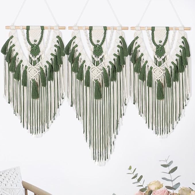 Fiwochic Large Boho Macrame Wall Hanging Wall Decor Bohemian Woven Handmade Tapestry with Tassel Artwork for Decorating Bedroom Living Room Apartment Nursery, 43 x 35 Inches(Green)