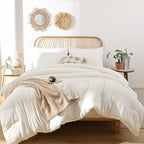 ROSGONIA Oversized King Comforter 120x120, 3pcs Super King Comforter (1 Ivory Comforter & 2 Pillowcases) Lightweight Warm Bedding Set Blanket Quilt