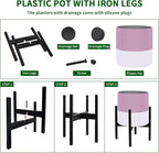 Planter with Stand Set of 2, Modern Plant Pots with Metal Legs Indoor,Flower Pots with Drainage Holes Matching Decorative Garden Pot for Living Room, Office, Garden, or Balcony 10 & 12 Inches