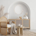 SWTHONY 15inch Small Round Boho Beaded Mirrors for Wall Decor, Cute Decorative Hanging Wooden Circle Nursery Mirror for Girl Room, Bedroom, Livingroom