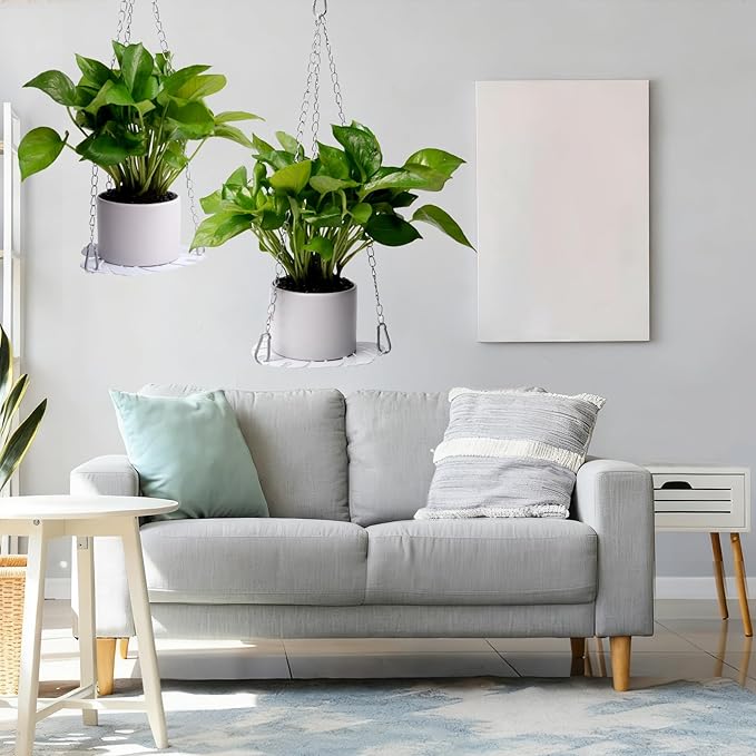 Hanging Planter for Indoor Plants, Monstera Handing Plant Pot Holder, White Metal Plant Hanger Shelf with Silver-Chains Plants Window Home Decor (Not Included Plants/Pots)