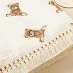 Little Jump Cotton Muslin Swaddle Blankets with Tassel, Boho Bohimia Muslin Baby Blanket Neutral with Fringe, Vintage Teddy Bear Nursery Decor Muslin Throw Blanket 47" x40" (Teddy Bears)