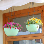 T4U 12 Inch Hanging Planters for Indoor Outdoor Plants, 2 Pack Plastic Hanging Planter, Indoor Hanging Plant Pots, Hanging Basket with Drainage Holes, Flower Pots for Garden Home Decor, Green