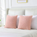 FUTEI Pink Throw Pillow Covers 24x24 Inch Set of 2,Furry Faux Fur Teddy Boucle Textured Cushion Covers,Soft Fluffy European Pillow Shams,Home Decor for Couch Bed Living Room Office
