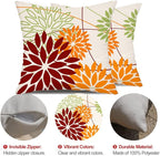 DFXSZ Red Orange Fall Pillow Cover 18X18 Inch Set of 2 Outdoor Waterproof Floral Orange Decorative Pillowcase Decor for Couch Patio Funiture Garden Print Polyester Cushion Cover 01N18