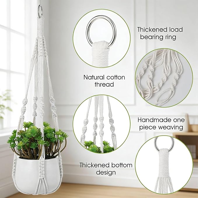 Thinp 3 Pack Macrame Plant Hanger Indoor Hanging Plant Holder with Decorative Wood Beads 21 Inch No Tassels Hanging Planters for Indoor Plants Boho Home Decor (Pots Not Included)