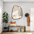 Irregular Wall Mirror Asymmetrical Large Bathroom Mirror Wood Framed Modern Artistic Decorative Vanity Mirrors for Bedroom Living Room Entryway Hallway 26"x18"