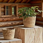 Seagrass Planter Basket, Plant Pot Succulent Organizer, Indoor Boho Woven Storage Basket with Drainage Holes for Indoor Plants, Outdoor Garden, Balcony, Patio (Khaki S)