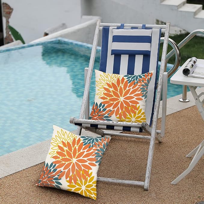 DFXSZ Orange Yellow Flower Pillow Covers 24x24 Inch Set of 2 Fall Throw Pillows Outdoor Waterproof Decor for Living Room Sofa Patio Funiture Garden Floral Polyester Pillow Covers 012E24