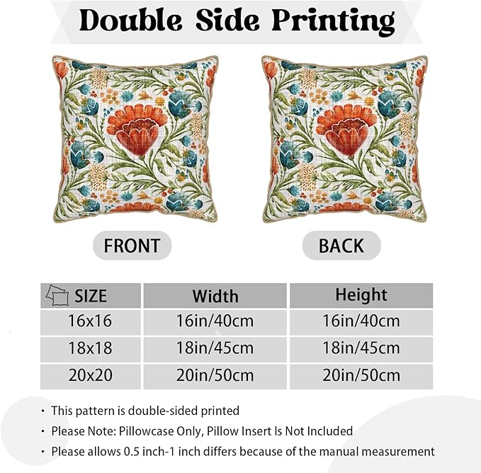 Red Blue Bright Floral Soft Velvet Throw Pillow Covers Set of 2 Colorful Flowers Green Leaf Plant Decorative Pillow Covers 20x20 Inch Boho Rustic Pillow Case For Sofa Couch Living Room Home Decor