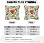 Red Blue Bright Floral Soft Velvet Throw Pillow Covers Set of 2 Colorful Flowers Green Leaf Plant Decorative Pillow Covers 20x20 Inch Boho Rustic Pillow Case For Sofa Couch Living Room Home Decor