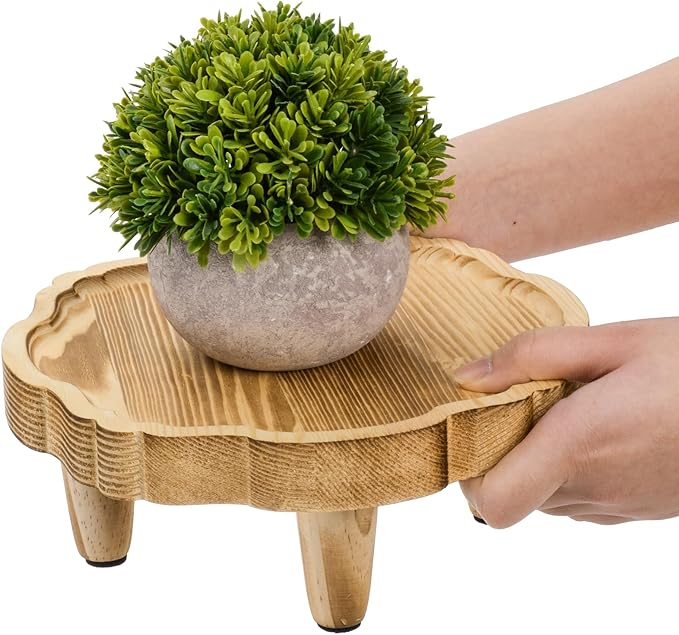 2 Pack Mini Wood Pedestal Stand, 8.5 Inch Small Plant Risers for Decor, Farmhouse Plant Stool Display Stand, Footed Pedestal Tray Plant Holder for Candles, Soap, Garden, Patio, Home, Kitchen, Bathroom