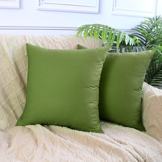 Thmyo 4-Pack 100% Cotton Comfortable Solid Decorative Throw Pillow Case, Square Cushion Cover Pillowcase Sublimation Blank Pillow Covers DIY Throw Pillowcase for Sofa(20x20 inch/ 50x50cm,Olive Green)