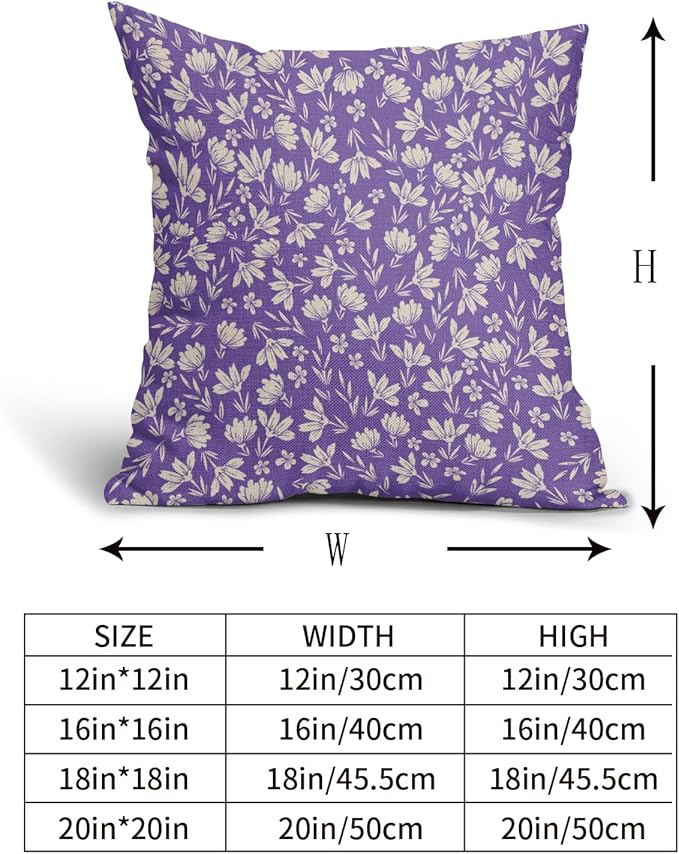 Purple Pillow Covers 18x18 Set of 2 Vintage Floral Rustic Old Style Cute Flower Print Decorative Outdoor Pillowcases Seasonal Farmhouse Throw Cushion Case Decor for Couch Sofa Bed