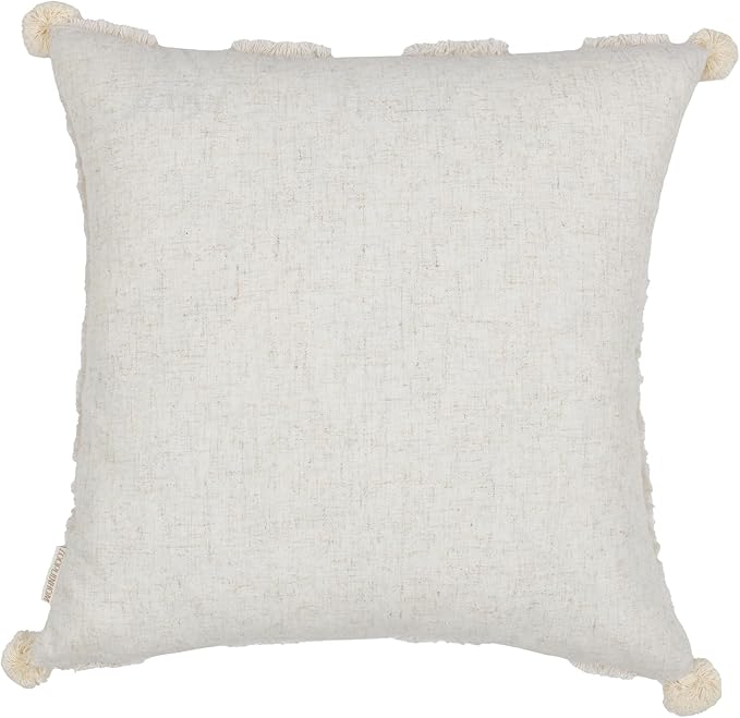 Boho Pillow Covers 18X18 Inch Boho Tufted Linen Throw Pillow Covers Decorative Pompoms Cushion Cover Farmhouse Pillow Case for Couch Sofa Bed Living Room Bedroom,Cream White