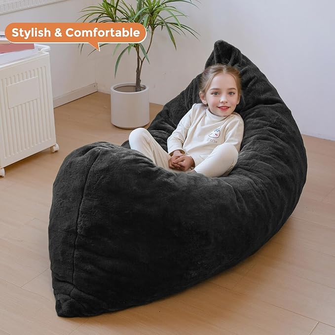 MAXYOYO 3 in 1 Kids Bean Bag Chair Bed, Child Floor Sofa for Gaming, Reading, Faux Fur Floor Mattress with High-Density Foam Filling for Living Room Bedroom